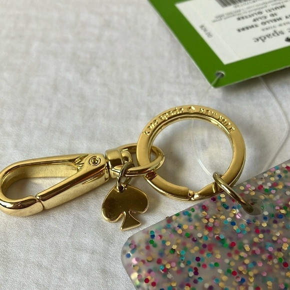 Kate Spade:Why Hello There ID clip-Multi Glitter- Gold tone- 5”x3”-has tiny mark - Picture 10 of 16